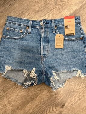 Levi's 501 Cutoff Distressed Denim Shorts - Light Blue